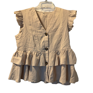 NWOT Ruffled Beige Sleeveless Top